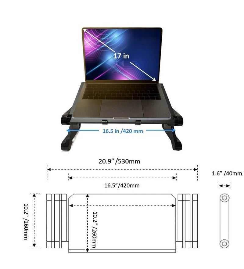 Zippace Adjustable Laptop Computer Lap Desk Portable Multifunctional Cooling Ergonomic Vented Table TV Bed Tray Stand Mount Holder (420 * 260mm, Black) - Image 3